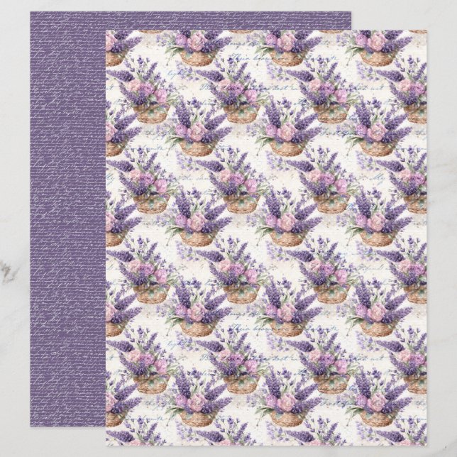 Papel de Folha de Diário Lavanda Vintage (Frente/Verso)