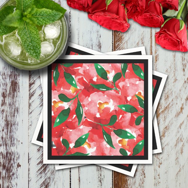Papel de Guardanapo Coquetel Rosas Vermelhas (Red roses collage floral cocktail napkins)