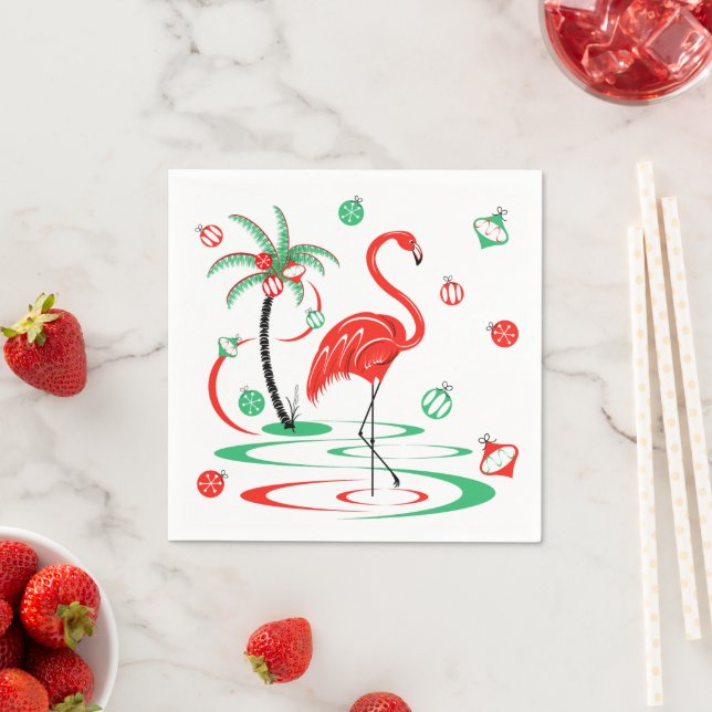 Papel de guardanapo Flamingo Baubles Red Christmas (Insitu)