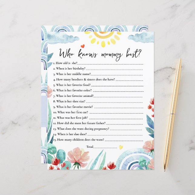 Papel de jogo Quem conhece melhor a mamãe? (Frente/Verso In Situ)