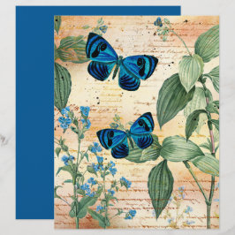 Papel de Livro Azul Vintage Butterflies