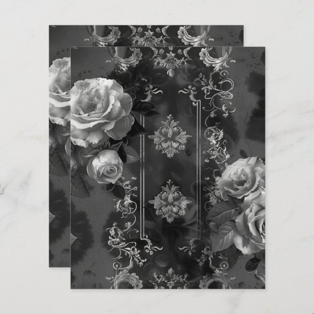 Papel de Maçã Floral de Grunge Preto (Frente/Verso)