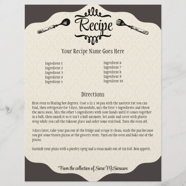 papel de menu de receitas de cozinhar de bifurcaçã (Frente)