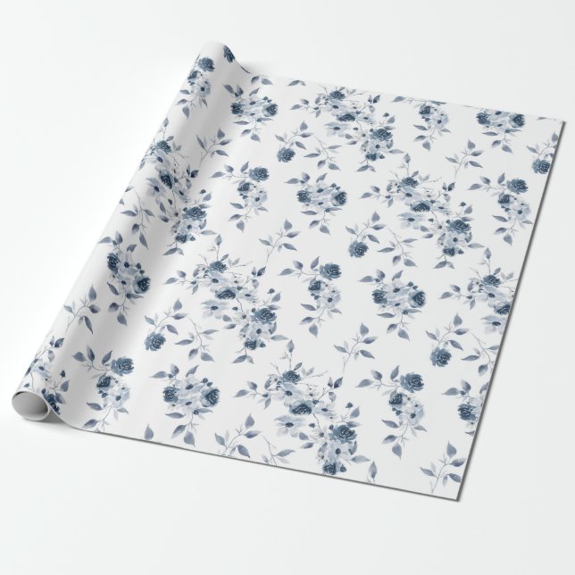 Papel de mola para presente de cor azul floral (Desenrolado)