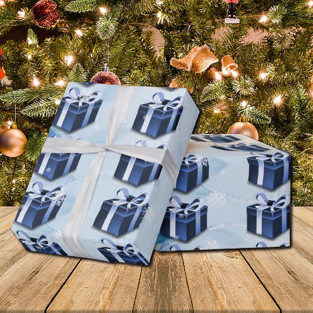 Papel de moldagem de presente de Natal azul (Blue Christmas Gift Wrapping Paper)