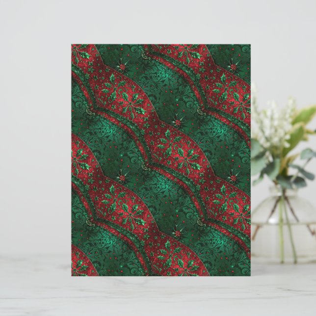 Papel de Natal com Floral e Fita de Azevinho em To (Em pé/Frente)
