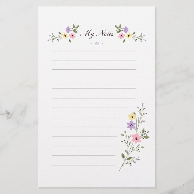 Papel de Nota de Papelaria com Flor Silvestre de L (Frente)
