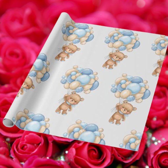Papel de ondulação de guincho com bear Balloon (Wrap your gifts with love using Bear Balloon Boy Cute Wrapping Paper. )