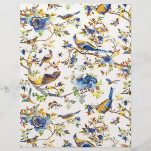 Papel de origami vintage de pássaros azul e dourad