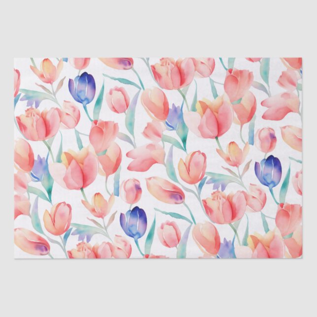 Papel de padrão das tulipas de aquarela (Frente )