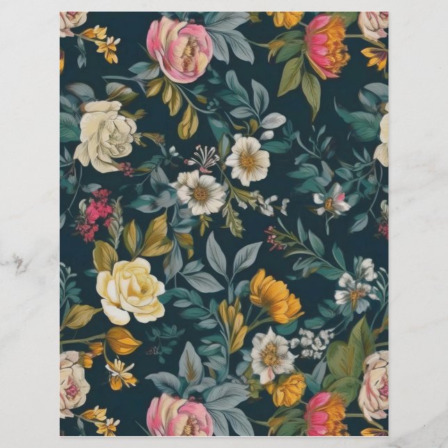 Papel de Padrão Floral Retroativo (Frente)