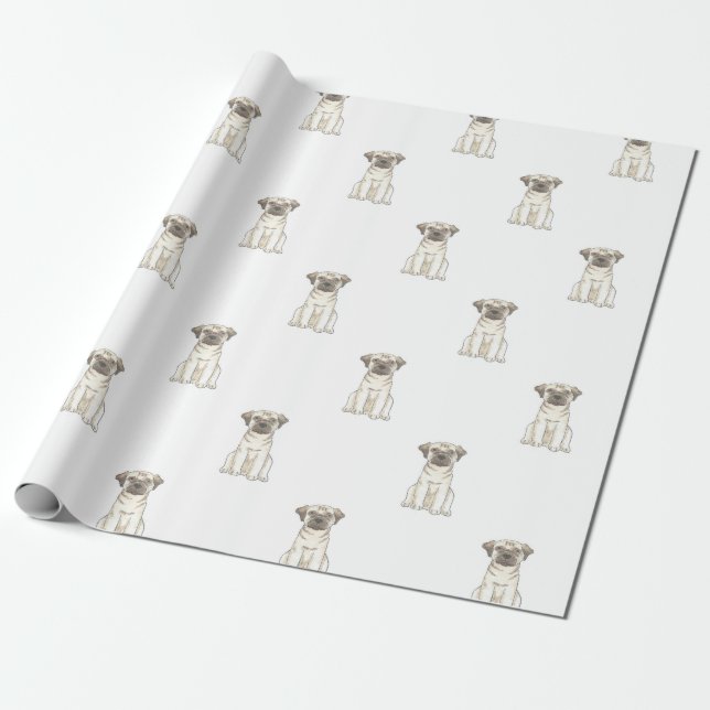 Papel de papel de embrulho do cão do Pug (Desenrolado)