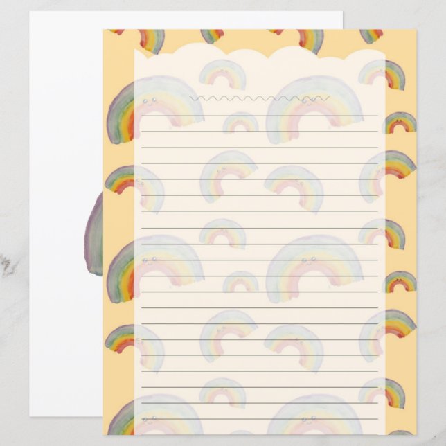 Papel de Papelaria Arco-íris Kawaii Laranja Pastel (Frente/Verso)