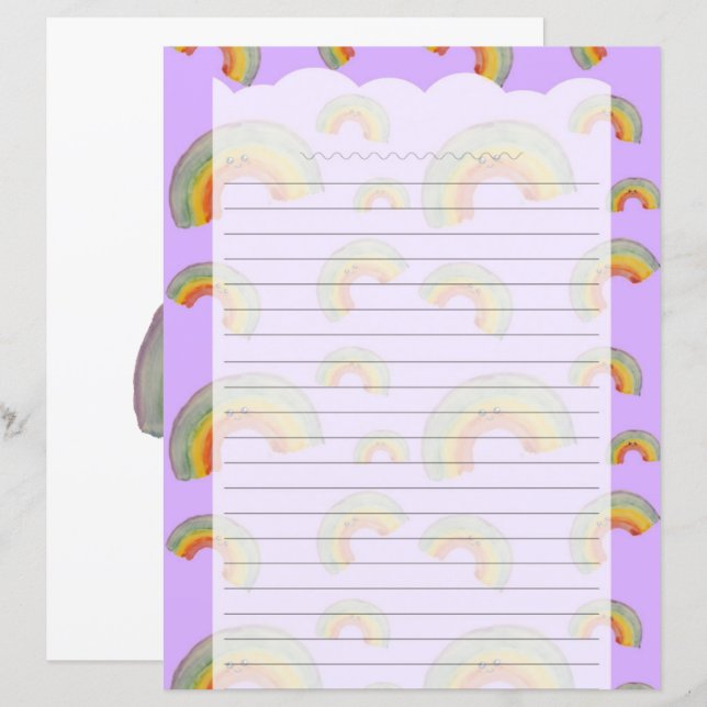 Papel de Papelaria Arco-Íris Kawaii Lavanda (Frente/Verso)