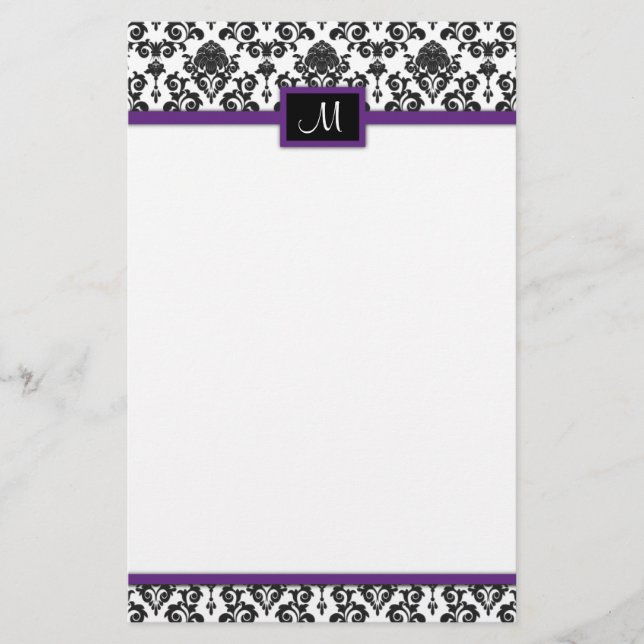 Papel de papelaria Black Damask (Frente)