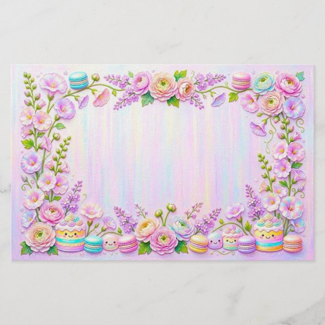 Papel de Papelaria Bolo e Macaron  (Frente)