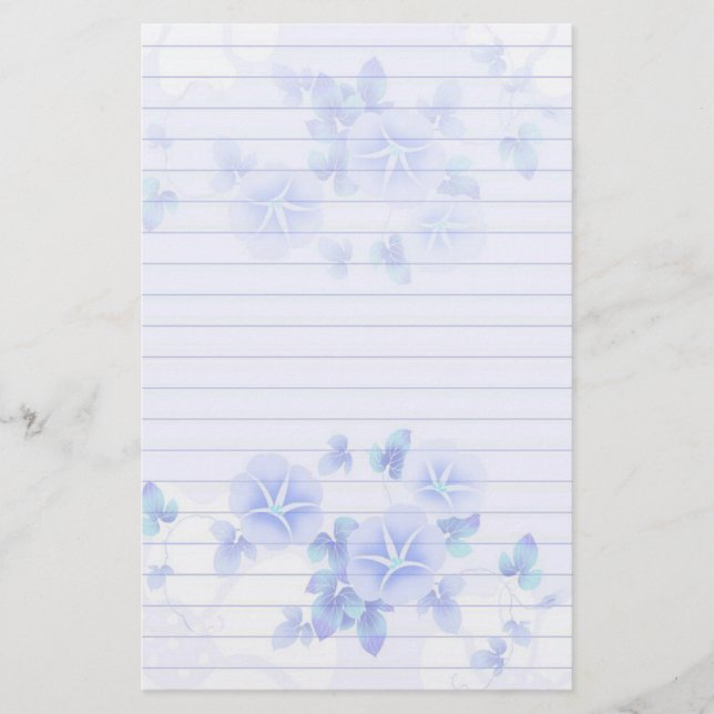 Papel de papelaria com flores azuis Bonito (Frente)