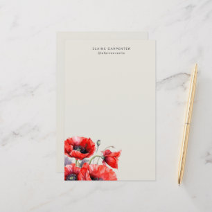 Papel de Papelaria com Monograma Floral Papoula Ve