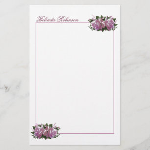 Papel de papelaria de Flor Lilás Rosa Personaliza