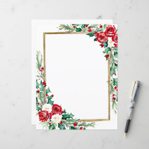 Papel de papelaria de Natal com azevinho e rosas