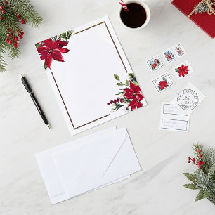 Papel de papelaria de Natal com poinsétia aquarela