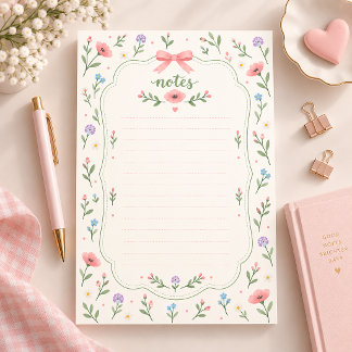 Papel de Papelaria Floral com Laço Rosa Fofo