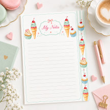 Papel de Papelaria Fofo de Sorvete Doce Enfileirad