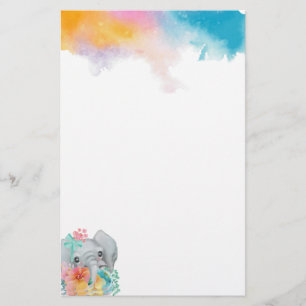 Papel de papelaria para elefantes florais