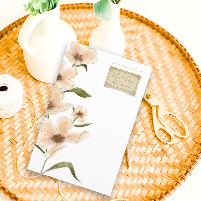 Papel de papelaria para monograma floral de jardim (Shabby Chic monogram name wildflower vintage floral stamp stationery paper with script typography)