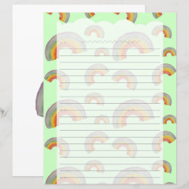 Papel de Papelaria Verde Pastel Kawaii Arco-íris