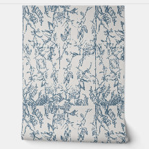 Papel de Parede com Padrão de Desenho Floral Azul
