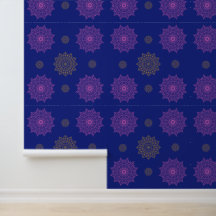 Papel de Parede com Padrão Mandala Azul Real Rosa 