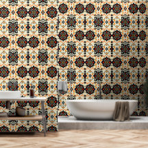 Papel de Parede Damask de Arte Folclórica Vibrante