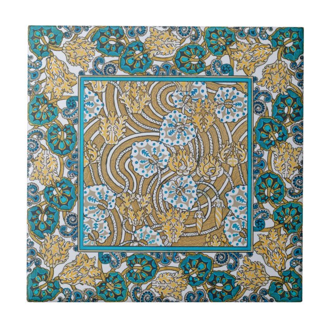 papel de parede de flores azul-de-art-nouveau (Frente)