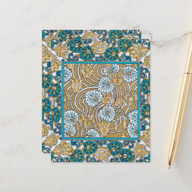 papel de parede de flores azul-de-art-nouveau (Frente/Verso In Situ)