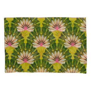 Papel de parede de lótus estilizado: rosa, verde.