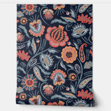 Papel de parede - Design azul Boho Floral