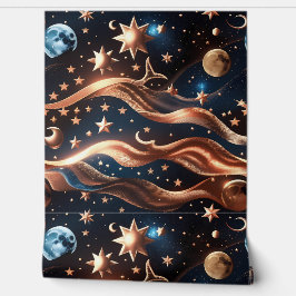 Papel de Parede - Design de Lua Celestial em Bronz