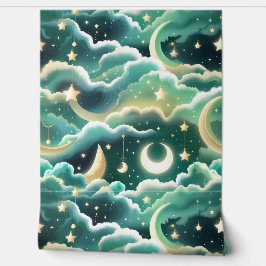 Papel de Parede - Design de Lua Celestial Verde Me