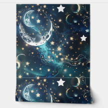 Papel de Parede - Fases da Lua Celestial em Azul G