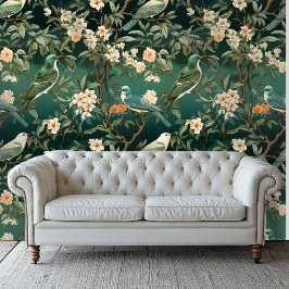 Papel de parede flexível Peach e Green Chinoiserie