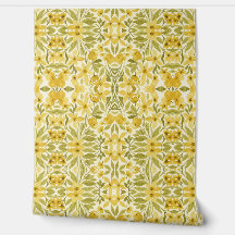 Papel de Parede Floral Amarelo - Padrão Botânico