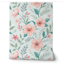 Papel de Parede Floral Botânico Rosa Pastel