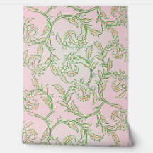 Papel de Parede Floral com Vinha Rosa