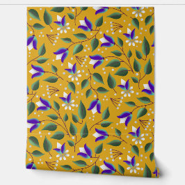 Papel de parede floral em amarelo e roxo