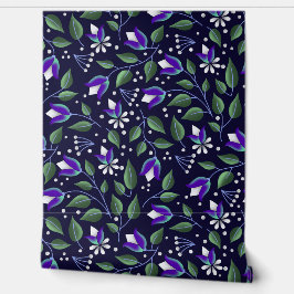 Papel de parede floral em Marinho e roxo