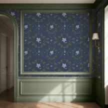 Papel de Parede Floral Escandinavo Azul Escuro