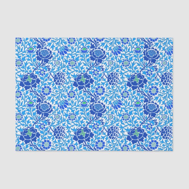 Papel de parede floral, Marinho e azul-ceruliano (Frente )