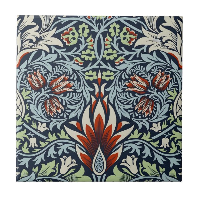 Papel de Parede Floral Morris Navy Blue Snakeshead (Frente)