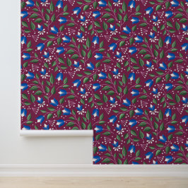 Papel de parede Floral na Borgonha e no Azul Profu